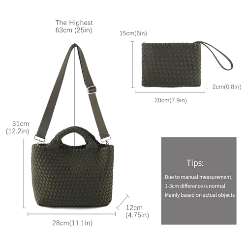 Image of Woven Bag for Women, Neoprene Tote Bag Summer Beach Handbag Purse Retro Handmade Travel Shoulder Bag Set