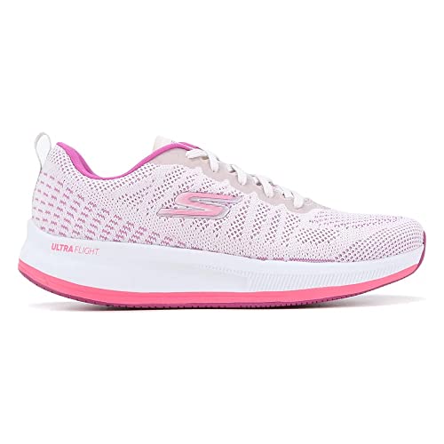 Tênis Go Run Pulse, Skechers, Feminino, Bege / Rosa Choque, 37