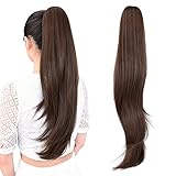 ponytail extension,24' claw clip hair extensions ponytail Long straight Hair Extension Natural Looking Synthetic Hairpiece for Women Medium Brown