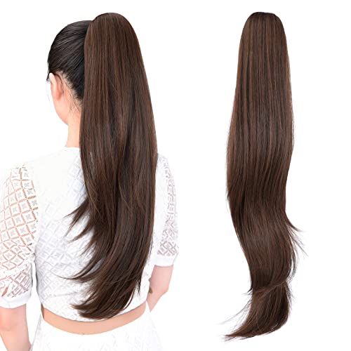 ShulaSHOP Claw Clip Ponytail Extension, 24" Clip in Ponytail,Medium Brown