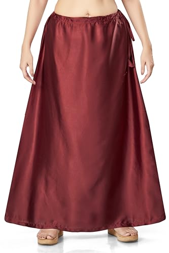 Madhu Fashion Women's Satin Saree Petticoat Saree Underskirt (Dark Maroon; M)