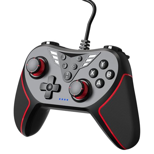 Multiplatform Gaming Controller for PC/Switch, Wired USB with Turbo Function, Programmable Buttons, Vibration Feedback (Black Red)