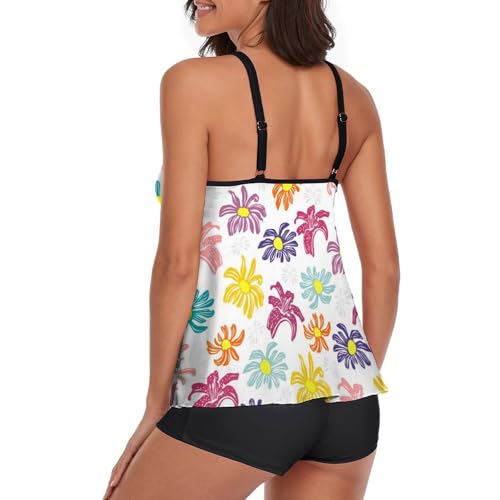 Ensemble bikini tankini à fleurs colorées doté d'un short de garçon confortable - 3