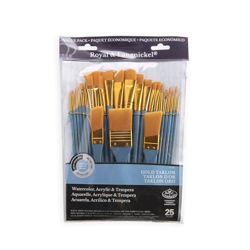Royal & Langnickel Artist Brush Set, Watercolor, Acrylic & Tempera 25 pc Gold Taklon