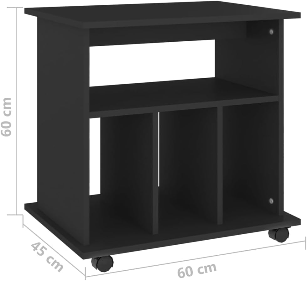 Modern Black Rolling Storage Cabinet with Three Compartments Engineered Wood Mobile Office Organizer