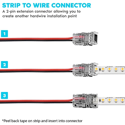 Image of LUXRITE 3-Pack 2 Pin LED Strip Light Connector, 8MM Wide Strip to Wire Connection, Single Color SMD 2835 Tape Light Bi-Pin Compatible