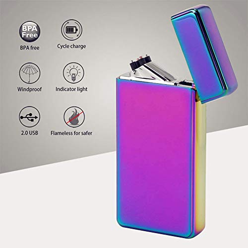Leejie Plasma Lighter Usb Rechargeable Dual Arc Electric Lighter Windproof Flamess Lighter (Purple) #TOP2