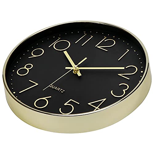 Lumuasky Black Gold Wall Clock, Modern Silent 12 Inch Non-Ticking Battery Operated Decorative Clock For Living Room Bedrooms Office Kitchen Decor #TOP3