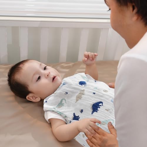 Image of david's kids Muslin Cotton Baby Sleep Sack 0-6 Months, 2 Pack 100% Cotton Sleeping Bag for Summer, TOG 0.5 Baby Wearable Blankets with 2-Way Zipper, Soft Sleep Sacks for Newborn Infant, Dinosaur