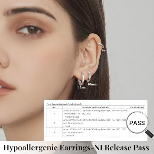 AOEDEJ G23 Titanium Silver Hoop Earrings 18G Small huggie hoop earrings 8mm/10mm/12mm Cartilage for Sensitive Ears for Multiple Piercing Cartilage Hoop Earring Stack Jewelry2