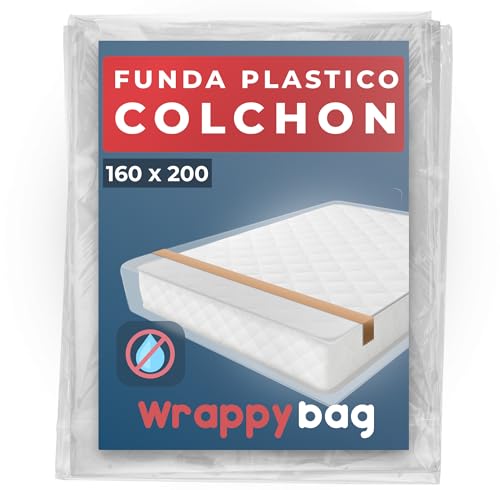 WRAPPYBAG – Funda Protectora de Plástico para Colchón – Bolsa Impermeable para Mudanza, Almacenaje y Transporte – 160x200 cm - Conjunto de 2