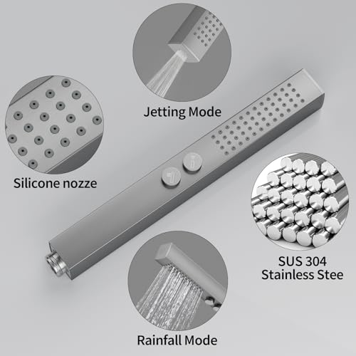 Sistema de Ducha Rainfall RUMOSE con 4 Chorros Corporales y 4 Modos, Grifo para Ducha | Cabezal de Ducha Rain de 12 Pulgadas, Ducha de Mano 2 en 1, Accesorios de Ducha en Latón con Acabado en Níquel Cepillado, Montaje en Pared miniatura 7