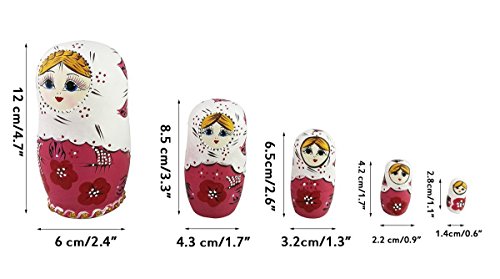 Matrjoschka-Puppen im rustikalen Stil, rote, rosafarbene Matroschka-Puppen, Holz-Stapelspielzeug, handgefertigtes Geschenk, Holzpuppen, Kindergeschenk, Kinderzimmer-Dekoration, 5 Stück