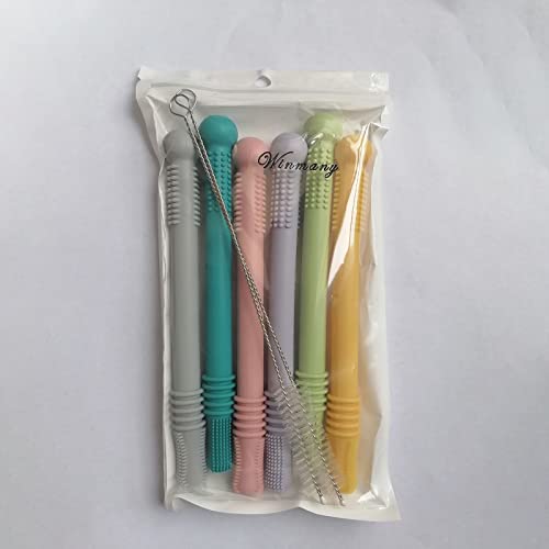 Baby Beißröhrchen, Silikon Baby Beißring Hohle Beißstrohhalme Säuglingsbeißspielzeug Kauen Molaren Sinnesspielzeug mit Reinigungsbürsten für Kleinkinder Mädchen Jungen (6er Pack) – Bild 7