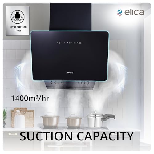Image of Elica 60cm 1400 m3 /hr BLDC Filterless Autoclean Vertical Kitchen Chimney | Twin Suction Inlets| 15 Years Motor & 5 Years Comprehensive Warranty| KITTY FL 600 BLDC HAC LTW MS NERO |Black| Motion Sensor