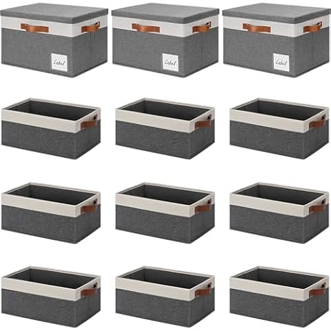 GhvyenntteS 6 Packs Small Closet Storage Bins with Handles 11.8 x 7.87 x 5.11 Inch, 3 Packs 15 x 11 Inch Fabric Storage Bins with Lids and Label Cover
