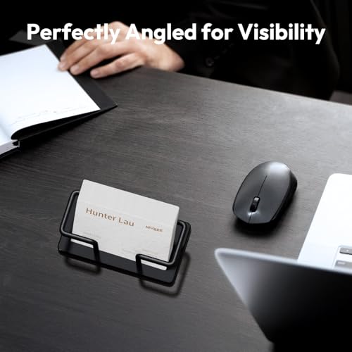 Image of NIUBEE Acrylic Business Card Holder: Metal Business Card Display Stand for Desk - Frosted Gift Card Organizer for Office, Reception, Desktop (Black) - 2pack