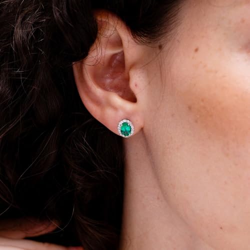 ANGARA Natural Emerald Earrings for Women | Prong-Set Oval Emerald Stud Earrings with Diamond Halo in 14K Solid Gold/Platinum | May Birthday, Anniversary, Gemstone Jewellery Gift3