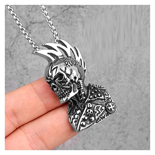 DZX Mode Halskette, Gothic Rules Schädel Punk Rock Hiphop Männer Halsketten Anhänger Kette Für Jungen Männlich Edelstahl Schmuck Kreativität Geschenk (60cm, Hellgelbe Goldfarbe) Cover