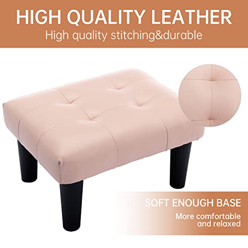 Durfii Small Footstool Ottoman, Faux Leather Wooden Foot Stool Ottoman, Perfect For Living Room, Bedroom, Entryway Or Office Seating (Leather Pink,2Pcs) #TOP4