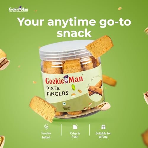 Image of CookieMan Pista Biscuit Fingers - 250g | Eggless Gourmet Pistachio Cookies, Crispy & Buttery | Perfect Tea-Time & Coffee Snack, Ideal for Gifting & Anytime Indulgence