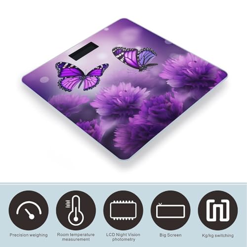 Báscula digital de baño con diseño floral y mariposas miniatura 3
