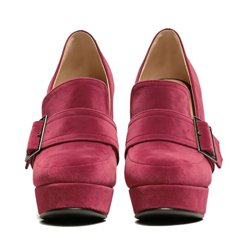 Image of SHODENSE Women Vintage Chunky Platform Loafers Pumps Tassel Round Closed Toe Slip On Suede Block High Heel Dress Loafer Shoes Buckle Strap Oxford Loafers Fringe Pump Dressy Chic Sexy Y2k 4-11 M US