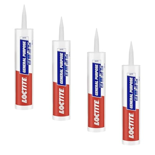 Image of Loctite General Purpose GP silicone sealant, Indoor and outdoor use, Waterproofing for floor, walls, roof, silicone adhesive, tiles grout, bathroom, kitchen use, White, 260ml x Pack of 4