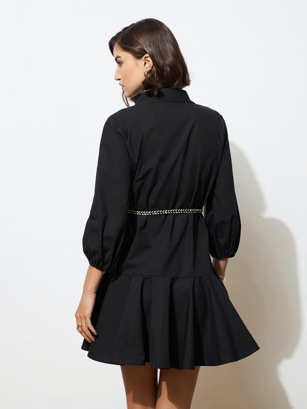 Image of barcino Black Poplin Short Skater Dori-Belt Dress