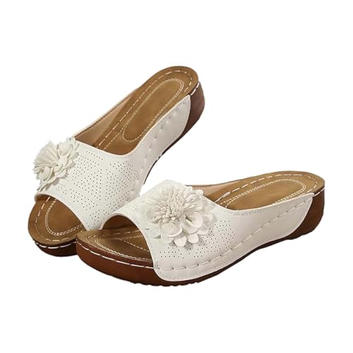 Sandalias ortopédicas para mujer, pantuflas con soporte de arco, verano, informales, cuña, plataforma, para ocio, piel sintética, vintage, sandalias de flores, sandalias antideslizantes para playa