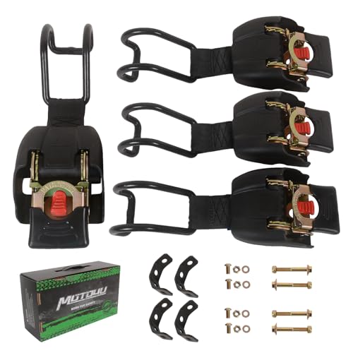 MOTO4U Boat Retractable Ratchet Strap Retractable Gunwale Tie Down Automatic Tie Down Strap Black -2inx3.6ft Bolt on Transom Tie Downs with U-Shaped Hook,Breaking Force 1360KG, 4 Pcs