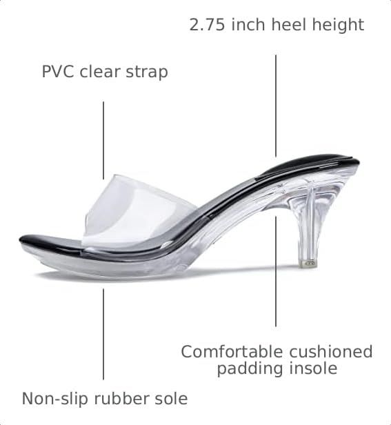 Image of NBUUNBU Clear Heels for Women Silver Black Heels Little Platform Sexy High Heels Sandals Stiletto Kitten Open Toe Dress Shoes Comfortable Double Transparent Strap Heeled Sandals Mule