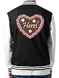 Druckknöpfe in Kontrastfarbe clothinx Collegejacke Unisex Oktoberfest Lebkuchen Herzl Schwarz/Weiß Gr. L