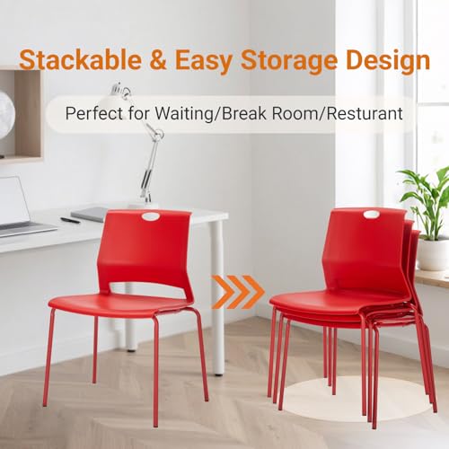 Image of Sidanli Stackable Office Chairs, Red Guest Chairs with Comfortable Streamline Seat, Stacking Chairs No Wheels for Conference Room, Set of 4