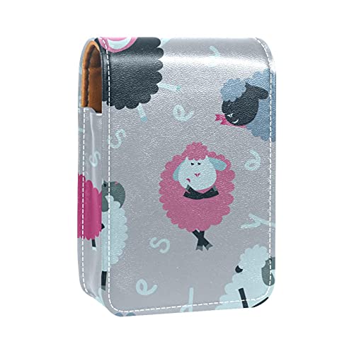 Simpatico astuccio per rossetto a forma di pecore in stile cartone animato portatile da viaggio con specchio mini scatola portaoggetti per rossetti per donne Multicolore 9.5x2x7