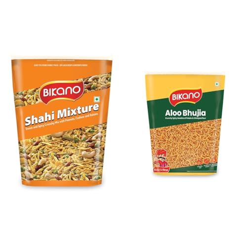 Image of Bikano Shahi Mixture Namkeen| Crunchy Dry Fruits Peas & Peanuts| Crunchy & Tasty, 1000g Pack + Bikano Aloo Bhujia | Crunchy and Spicy Aloo Bhujia Snack | Perfect Tea-Time Namkeen - 1kg