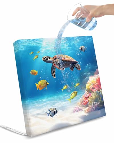 2 Pack Sea Turtle Coastal Waterproof Cushion Covers with Ties, Outdoor Patio Chaise Lounge Chair Seat Cushion Slip Covers Replacement(Only Cover) Summer Beach Coral Ocean Fishes 24