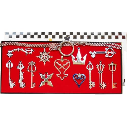 XCOSER Novelty Cosplay Keyblade Keychain Pendant Collection for Halloween Xmas Gift Silver 13pcs