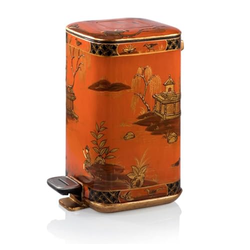TISTIK Cubo de basura Luxurious French Pedal Trash Can Hand-Painted Color Lacquered Gold Leaf Garbage Can w/Lid Elegant Household Trash Bin Container Bin TISTIK Cubo de basura Luxurious French Pedal Trash Can Hand-Painted Color Lacquered Gold Leaf Garbage Can w/Lid Elegant Household Trash Bin Container Bin