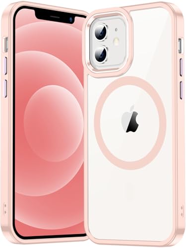 Coque antichoc iPhone 12 Magsafe transparente rose fine verre trempé