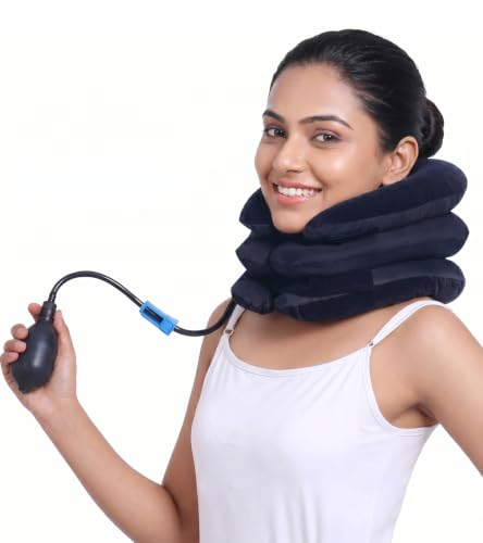 Image of Dimore Inflatable Neck Brace Pillow Cervical Neck Traction Device Adjustable Stretcher,Ideal for Spine Alignment and Chronic Neck Pain Relief. (Blue)