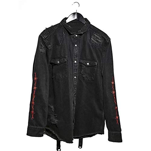 Mens Gothic Jacket Casual Harajuku Demon Hunter Skull Black Denim Jacket Coat2