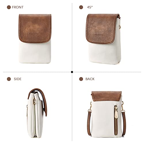 Image of BOSTANTEN Women's Vegan Leather Small Crossbody Handbag, White with Brown