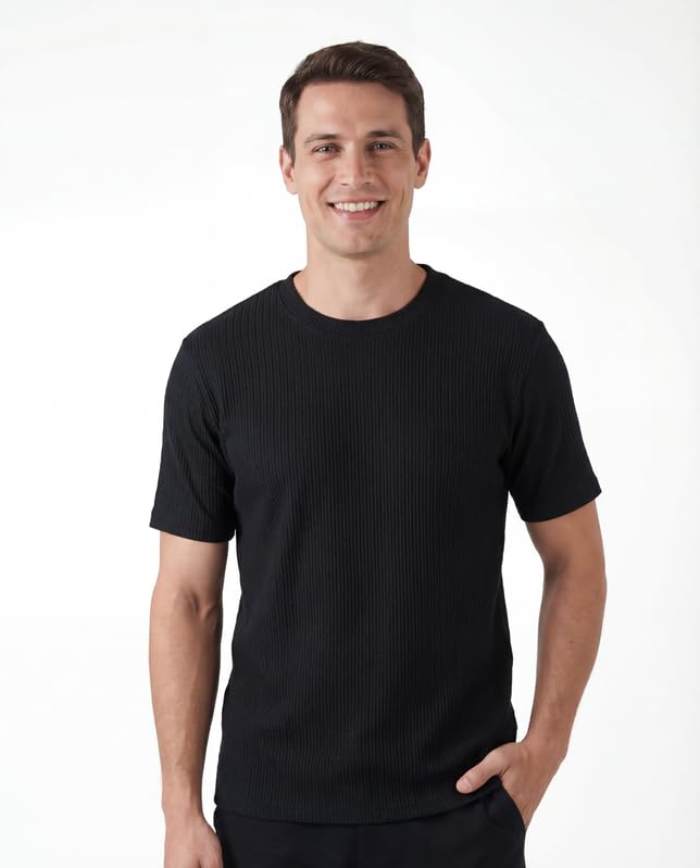 Image of Poly Cotton Frill Round Neck T-Shirt for Men | |