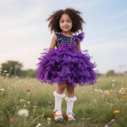 Lamgool Toddler Girls Formal Dress Pageant Princess Purple Ruffle Flower Elegant Tutu Sequin Ball Gown for Easter Spring 3-4T2