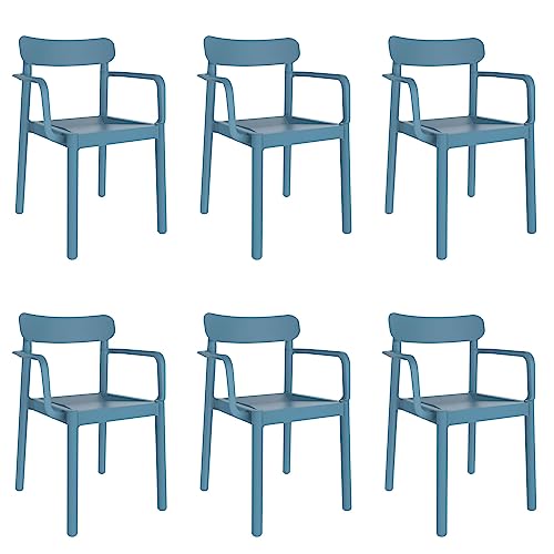 garbar Elba Set 6 Silla con Brazos Interior, Exterior | jardín, terraza, balcón, Salon, Cocina, Comedor | diseño, Ligero, apilable | Azul Retro