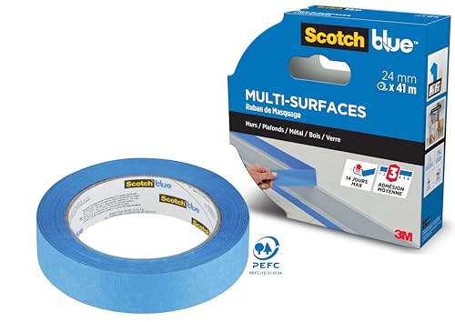 ScotchBlue Ruban de Masquage de Peinture Multi-Surfaces, 24 mm x 41 m - Scotch Ruban Adhésif Polyvalent pour Travaux de Peinture et Décoration, Intérieur et...