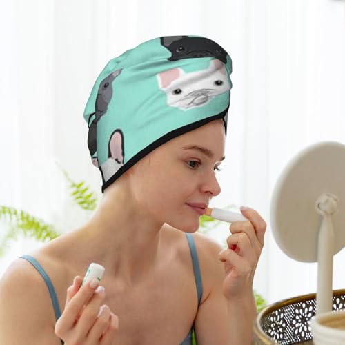 YoupO Französische Bulldogge Trockenes Haar Kappe Haartrocknen Hut mit Knöpfen Super Saugfähig Schnell Trocknendes Haar Handtuch Wrap Weiche Haar Hut für Frauen Trockenes Haar Turban für nasses