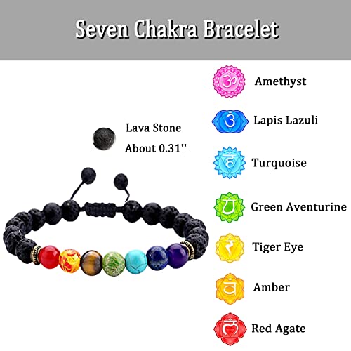 Drtmly 8Mm Lava Rock Chakra Bracelets, Adjustable Crystal And Healing Stone Bracelets, Braided Rope Beaded Bracelets For Women Men Spiritual Protection #TOP2