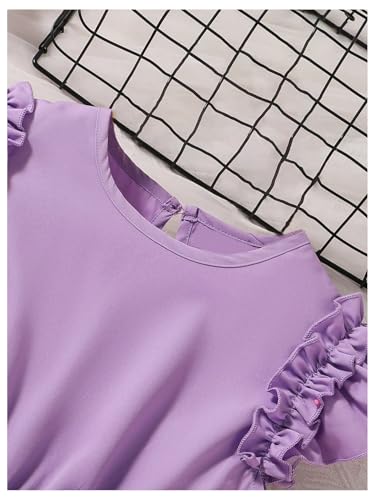 GORGLITTER Girl's Vintage Butterfly Floral Dresses Ruffle Belted Crewneck Cap Sleeve Casual Princess Dress3